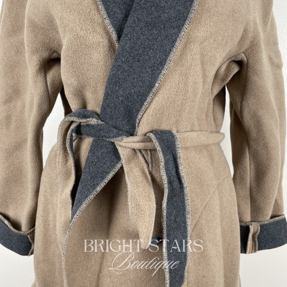 Rare Vintage Wool Coat Jacket ASO Buffy Summers BtVS Womens Tan Gray Belt - Picture 9 of 13